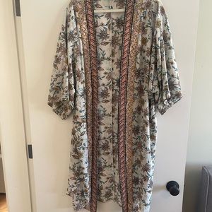 Open front printed kimono